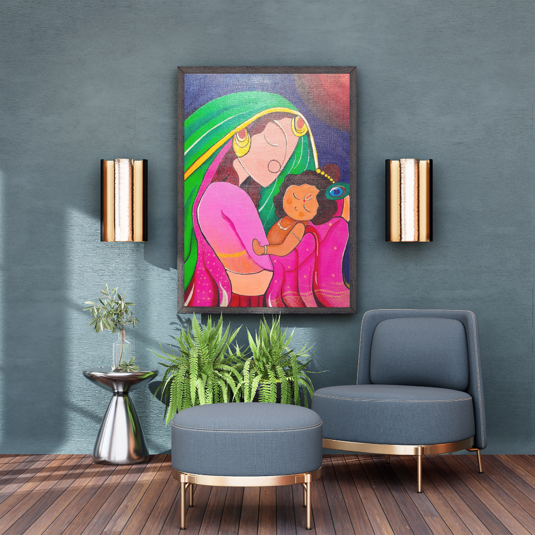 Baal Krishna Yashoda Handmade Painting - Ulooka Incense