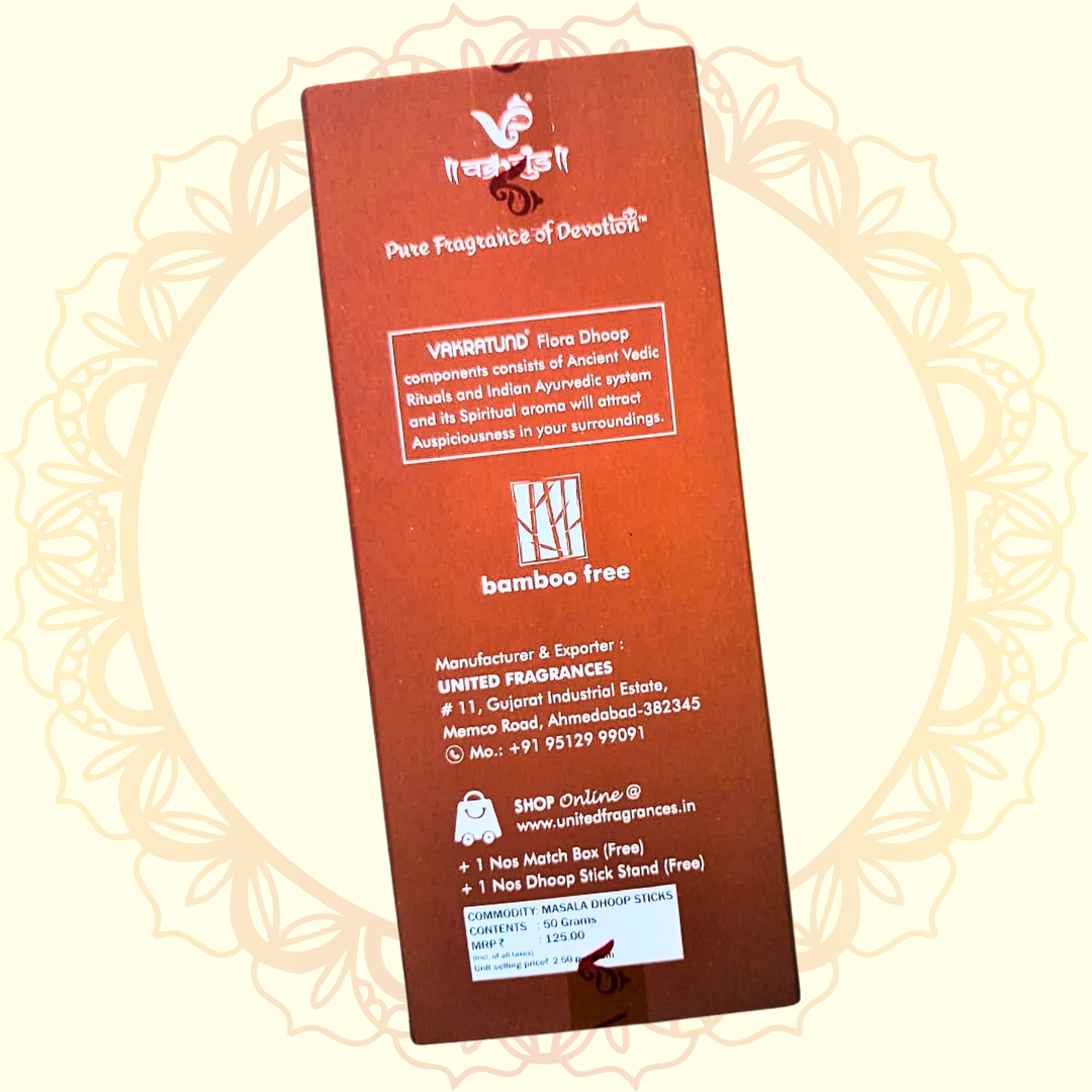 Saffron Honey Lavish Masala Dhoop Sticks (Vakratund) - Ulooka Incense