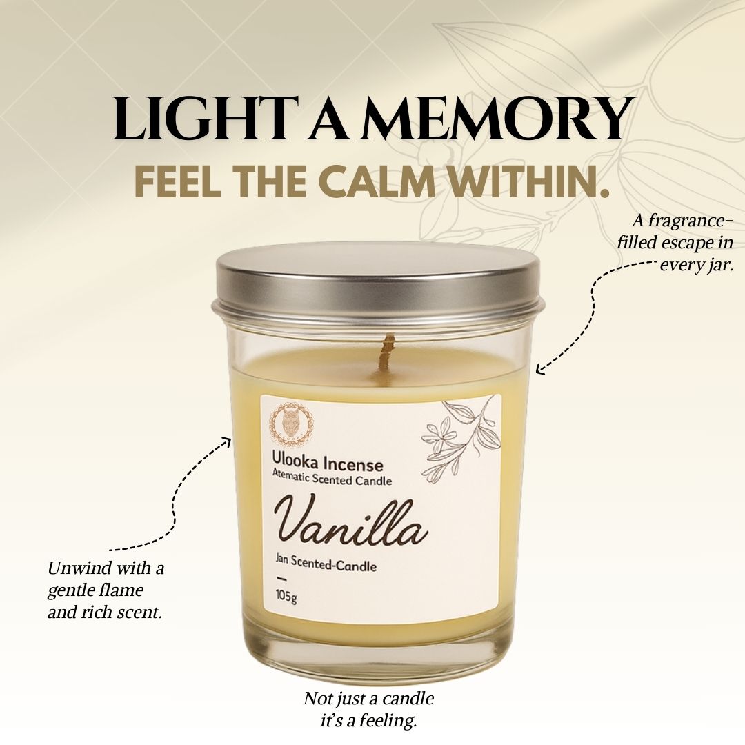 Vanilla Scented Candle in a glass jar, 105g. Perfect for home decor & cozy ambiance at ₹249.