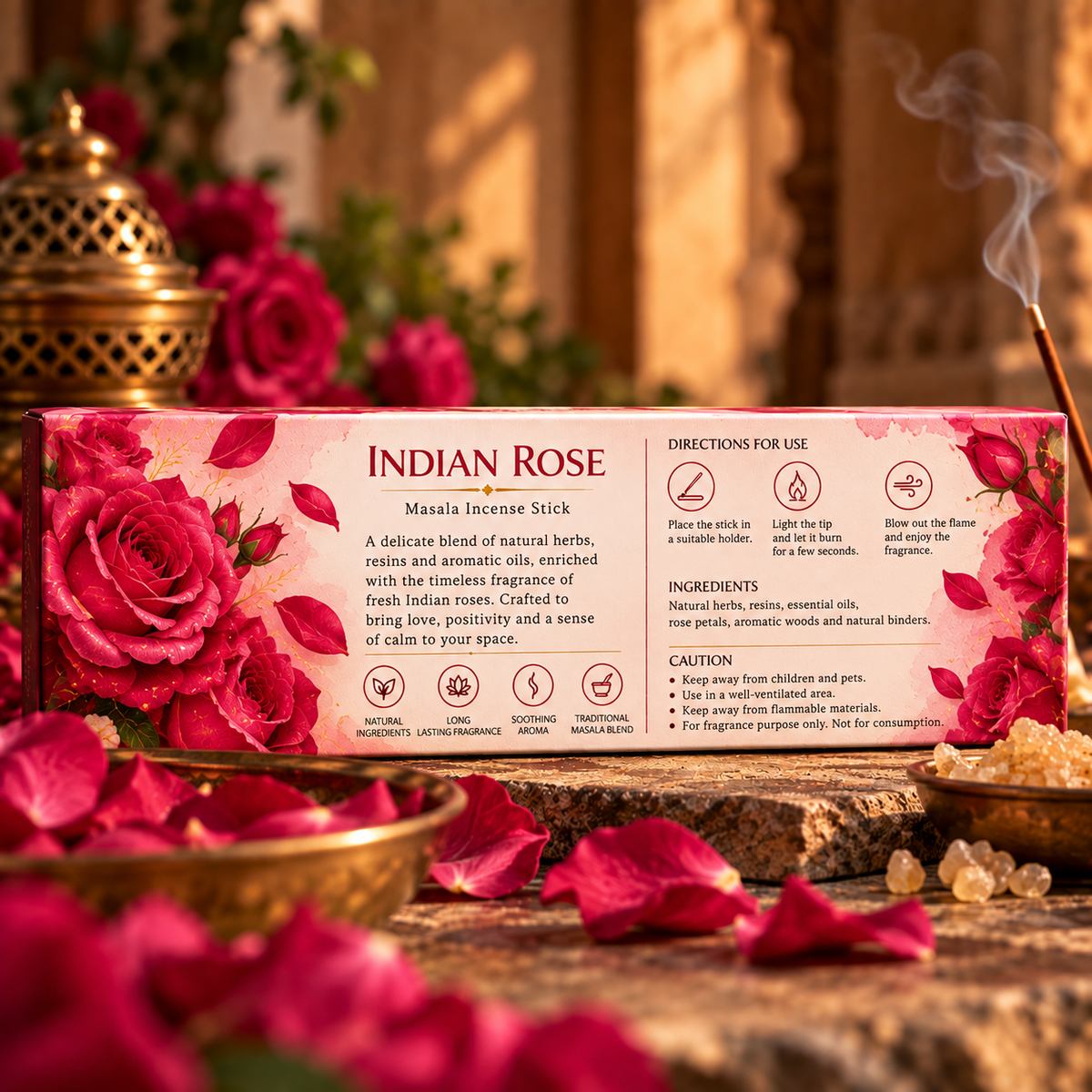 Indian Rose Natural Incense Sticks (Agarbatti) – 100g