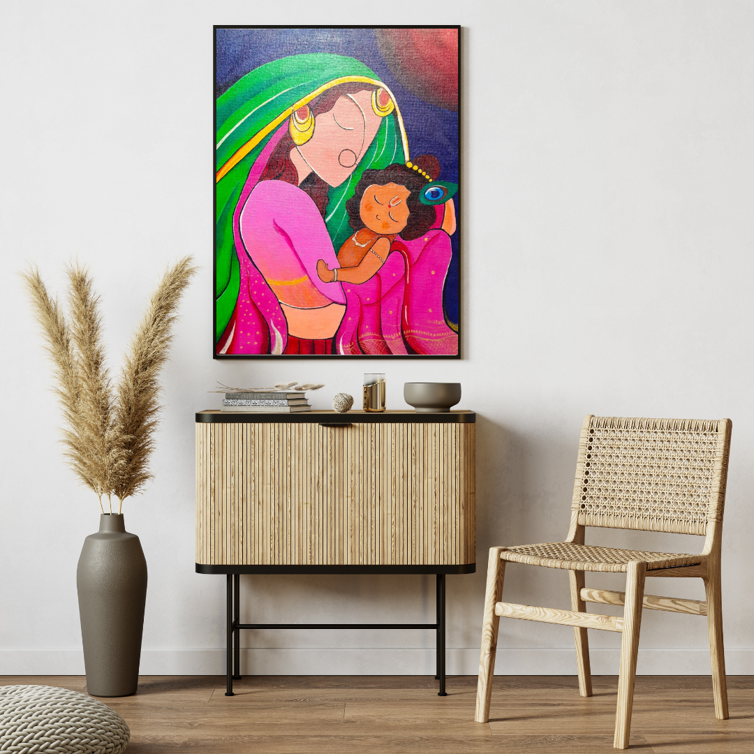 Baal Krishna Yashoda Handmade Painting - Ulooka Incense