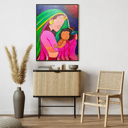 Baal Krishna Yashoda Handmade Painting - Ulooka Incense