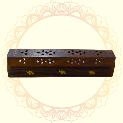 Wooden Agarbatti & Dhoop Holder | Horizontal Incense Stick Stand with Ash Catcher