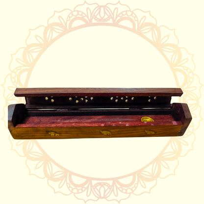 Wooden Agarbatti & Dhoop Holder | Horizontal Incense Stick Stand with Ash Catcher