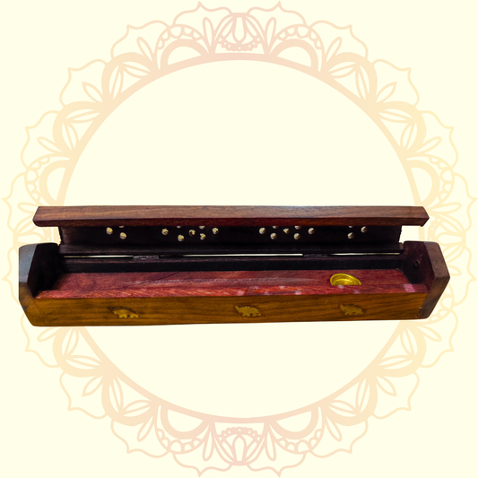 Wooden Agarbatti & Dhoop Holder | Horizontal Incense Stick Stand with Ash Catcher