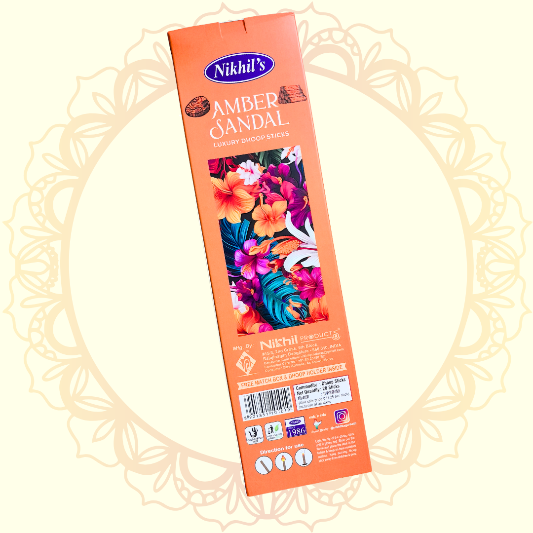 Amber Sandal Luxury Dhoop Stick (Nikhil) - Ulooka Incense