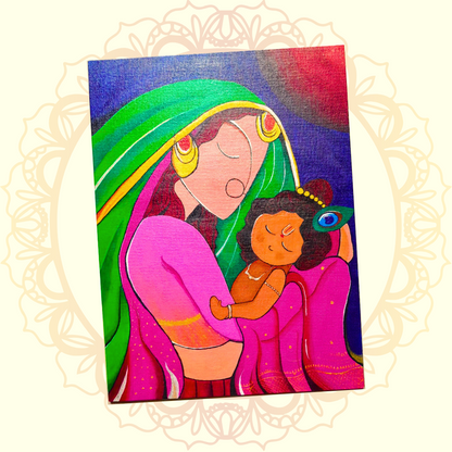 Baal Krishna Yashoda Handmade Painting - Ulooka Incense